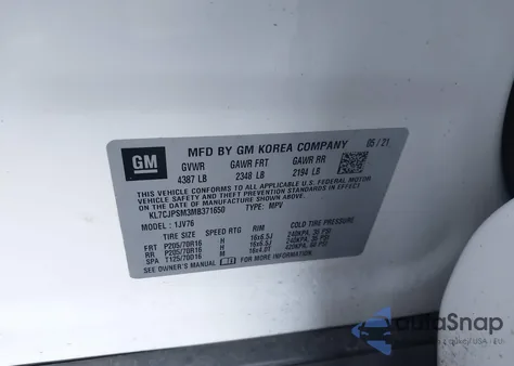 2021 Chevrolet Trax Awd Lt from USA, damaged, VIN KL7CJPSM3MB371650